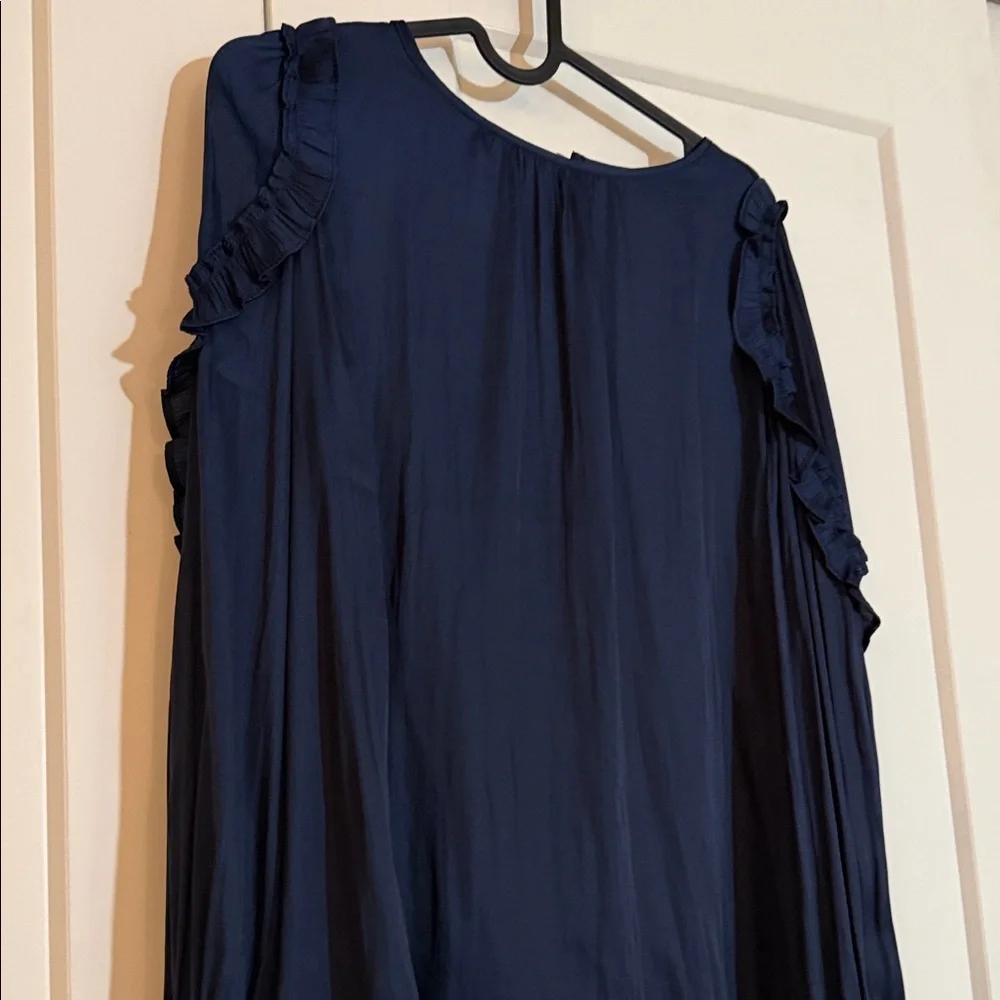 LOFT Navy Ruffled Blouse - Picture 2 of 7